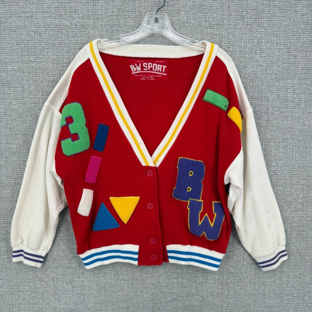 Vintage BW Sport Cardigan Women S Red Patchwork Varsity Colorblock Y2K Retro